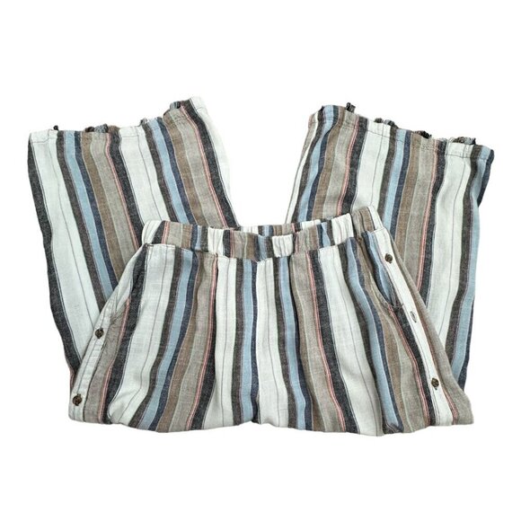 For the Republic Striped Linen-Blend Cropped Wide-Leg Pants Women's Size L - Picture 3 of 9